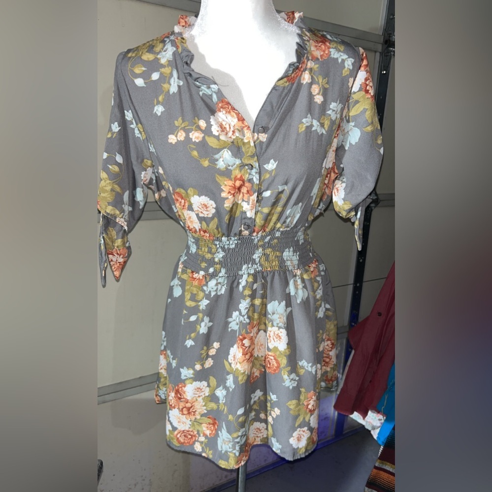 Justify Charcoal and Floral Patterned Dress